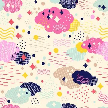 Clouds seamless pattern in trendy colors vector background Stock Illustration