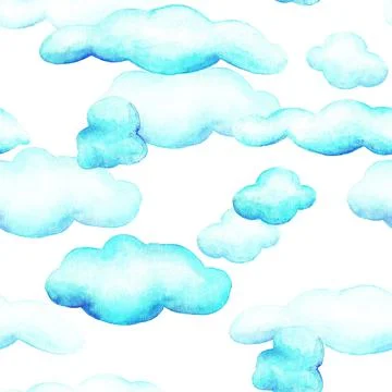 Clouds. Seamless pattern. Watercolor Stock Illustration