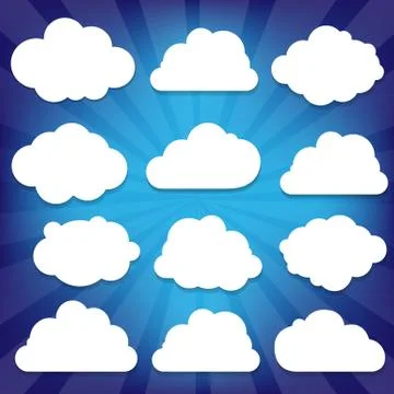 Clouds set and blue sunburst Stock Illustration
