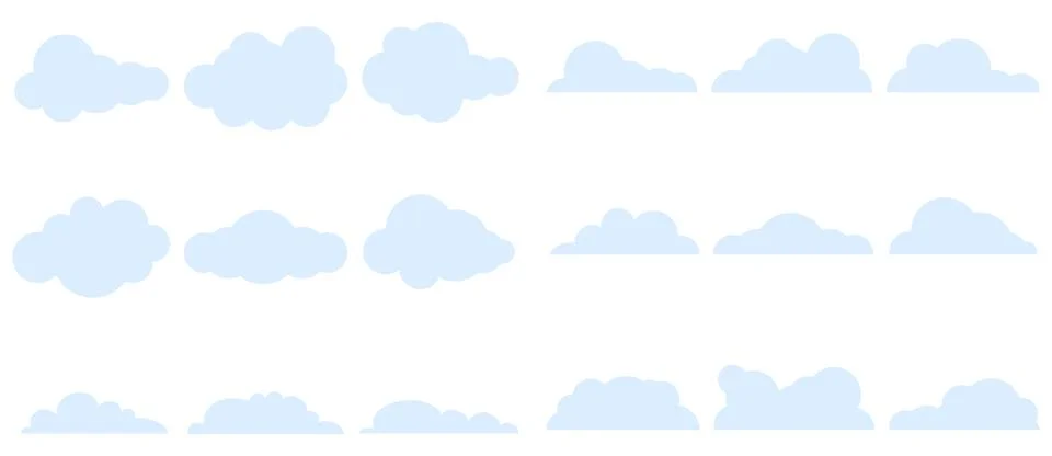 Clouds, set of blue clouds isolated on white background. Vector, cartoon il.. Illustrazione stock