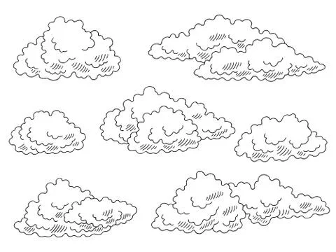 Clouds set graphic black white isolated sketch illustration vector Stock Illustration