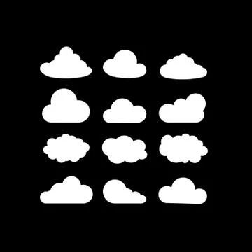 Clouds Set icon in white on an isolated black background.EPS 10 vector Illustrazione stock
