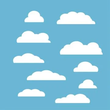 Clouds set isolated on blue sky background Stock Illustration