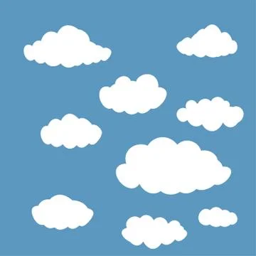 Clouds set isolated on blue sky background Stock Illustration