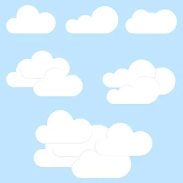 Clouds, set of realistic clouds on a blue background. Stock Illustration