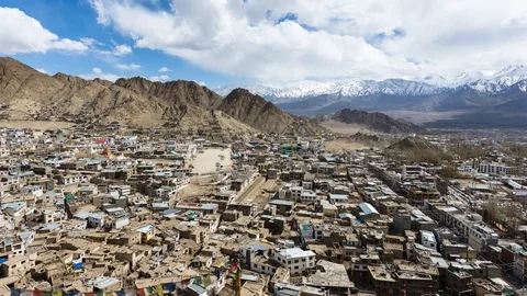 Clouds, Shadows and People activity Time-lapse of Leh city in Ladakh Region, Ind Video stock 97808910