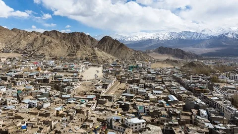 Clouds, Shadows and People activity Time-lapse of Leh city in Ladakh Region, Ind Stock Footage 97808941