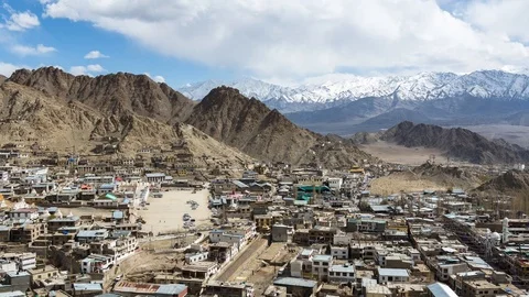 Clouds, Shadows and People activity Time-lapse of Leh city in Ladakh Region, Ind Stock Footage 97808996