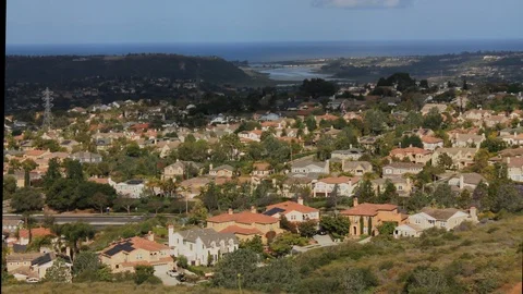 Clouds shadows over a residential suburb in southern CA, time lapse, 4K. Stock Footage 110856729