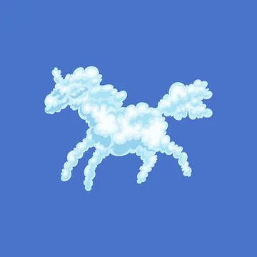 Clouds in shape of unicorn or horse, cartoon vector illustration isolated. 스톡 일러스트