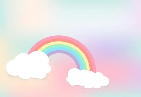 Clouds shapes up on rainbow sky background. pastel color. Paper cut design .. Stock Illustration