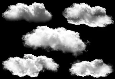 Clouds shapes set isolated over black background Stockillustratie
