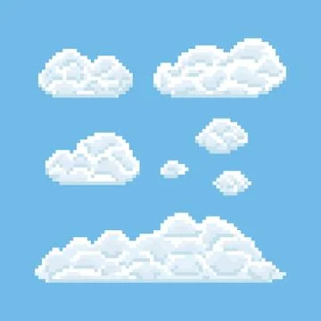 Clouds shapes set. Pixel art 8 bit texture illustration Stock Illustration