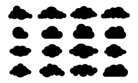 Clouds silhouette. Cloud flat set. Heaven logo. Stock Illustration
