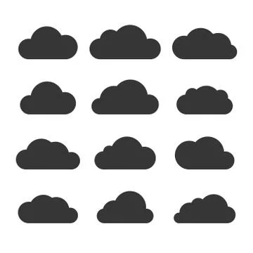 Clouds Silhouettes Set on White Background. Vector Ilustração Stock