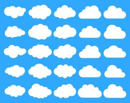 Clouds silhouettes. Vector set of clouds shapes. Collection of various forms  Stock Illustration