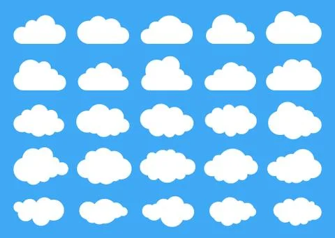 Clouds silhouettes. Vector set of clouds shapes. Collection of various forms  Stock Illustration