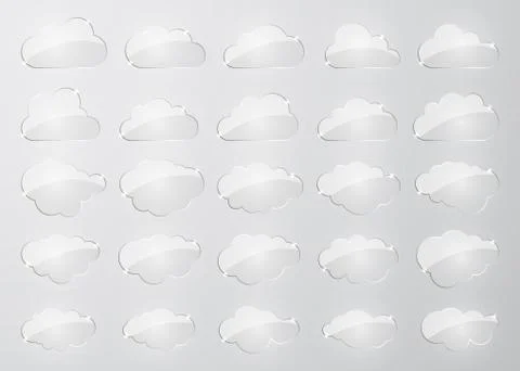Clouds silhouettes. Vector set of glass clouds shapes. Collection of various  Stock Illustration