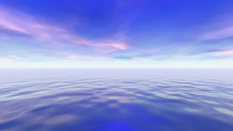 Clouds in the sky 3d animation, blue sea and white horizon, long shot Stock Footage 346411730