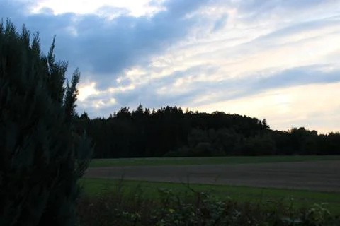 Clouds in the sky after sun set behind some trees Stock Photos