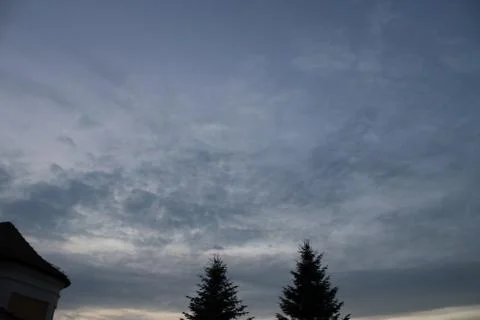 Clouds in the sky after sun set with two cornifer trees Stock Photos
