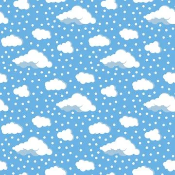 Clouds, sky and snow vector flat design seamless pattern. 스톡 일러스트