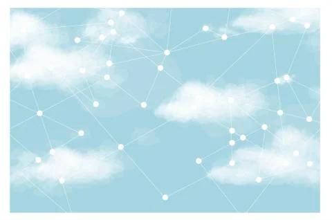 Clouds in the sky and the social network graph, a concept of cloud technologies Stockillustratie