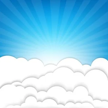 Clouds with sky and sunburst Stock Illustration