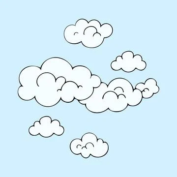Clouds in the sky. Blue sky. Cloudiness. Hand drawn vector flat art illustrat Stock Illustration