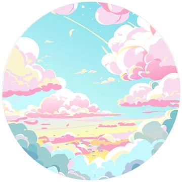 Clouds sky circle window view fairy tale fantasy heaven colors pink vector イラスト素材
