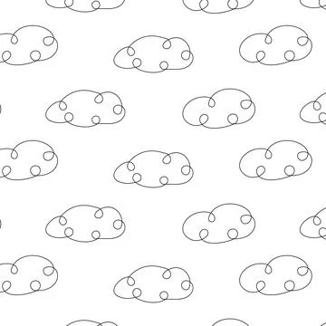 Clouds sky fly line doodle pattern white Illustrazione stock