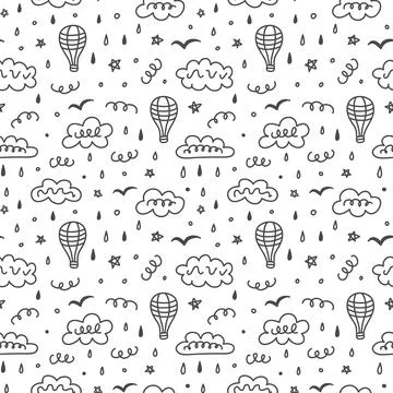 Clouds sky kids seamless pattern Illustrazione stock