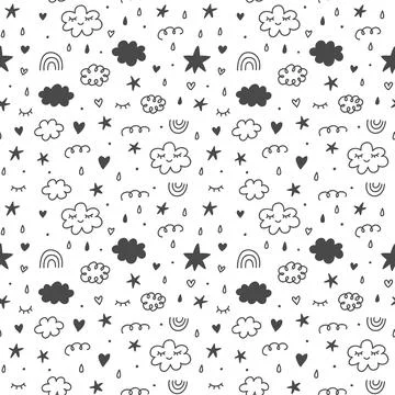 Clouds sky kids seamless pattern Illustrazione stock