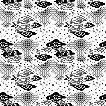 Clouds sky monochrome batik pattern Stock Illustration