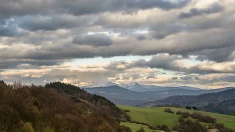 Clouds sky moving fast over spring landscape Time lapse Stock Footage 92473155