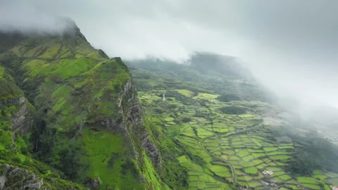Clouds in sky over green area of Flores Island, Azores, Portugal, Europe Video stock 153255252
