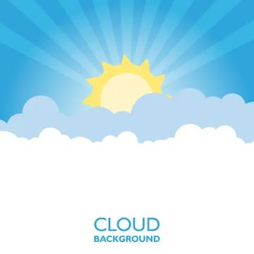 Clouds in the sky with sun rays. Flat vector illustration in cartoon style. B Stock Illustration