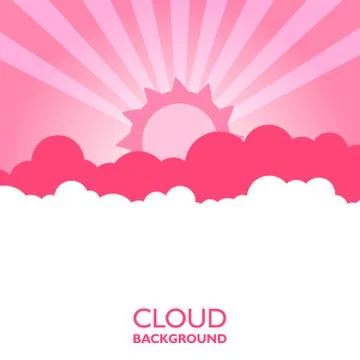 Clouds in the sky with sun rays. Flat vector illustration in cartoon style. P Stock Illustration