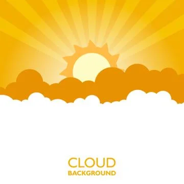 Clouds in the sky with sun rays. Flat vector illustration in cartoon style. O Stock Illustration