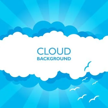 Clouds in the sky with sun rays. Flat vector illustration in cartoon style. B Stock Illustration