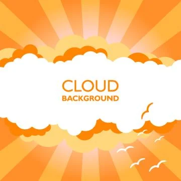Clouds in the sky with sun rays. Flat vector illustration in cartoon style. O Stock Illustration