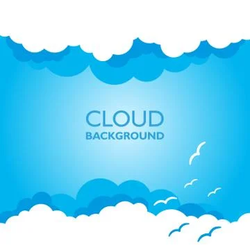 Clouds in the sky with sun rays. Flat vector illustration in cartoon style. B Stock Illustration