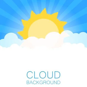 Clouds in the sky with sun rays. Flat vector illustration in cartoon style. B 스톡 일러스트