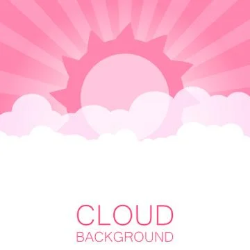 Clouds in the sky with sun rays. Flat vector illustration in cartoon style. P Stock Illustration