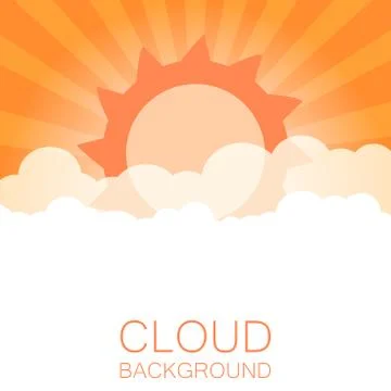 Clouds in the sky with sun rays. Flat vector illustration in cartoon style. O イラスト素材