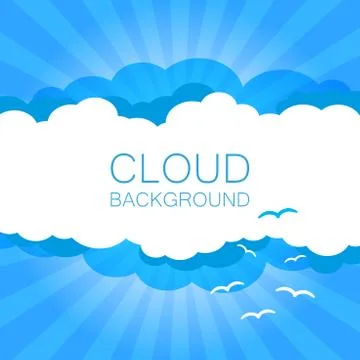 Clouds in the sky with sun rays. Flat vector illustration in cartoon style. B Stock Illustration