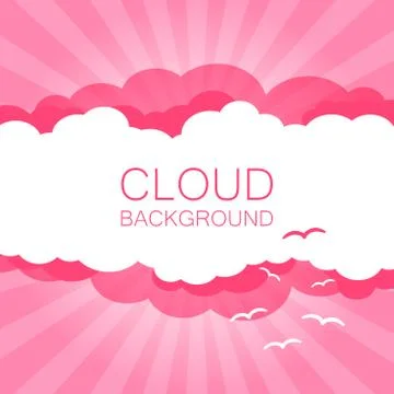 Clouds in the sky with sun rays. Flat vector illustration in cartoon style. P Stock Illustration