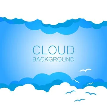 Clouds in the sky with sun rays. Flat vector illustration in cartoon style. B Stock Illustration