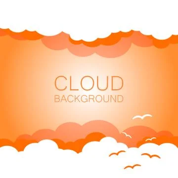 Clouds in the sky with sun rays. Flat vector illustration in cartoon style. O Illustrazione stock