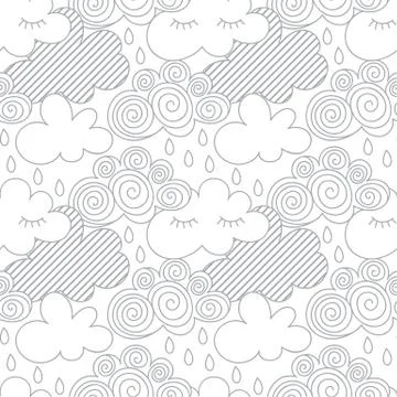 Clouds in the sky. Vector Scandinavian seamless modern pattern, zentangles style Stockillustratie